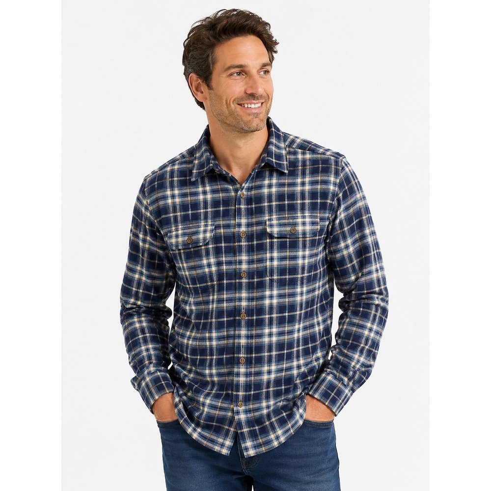 Field & Stream Blue Plaid Flannel Shirt 100% Cotton Button Up Men's Medium